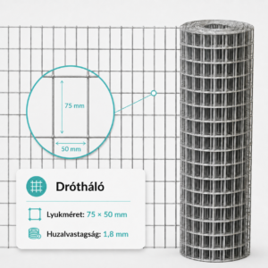 Ponthegesztett drótkerítés 7,5x5 cm - 1,8 mm vastag HORGANYZOTT - 25 méter