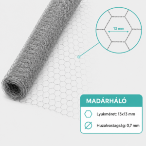 Horganyzott madárháló 13x13 mm