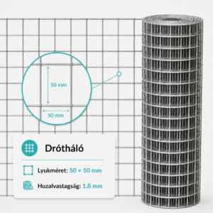 Ponthegesztett drótkerítés 50x50 mm - 1,8 mm vastag HORGANYZOTT - 25 méter