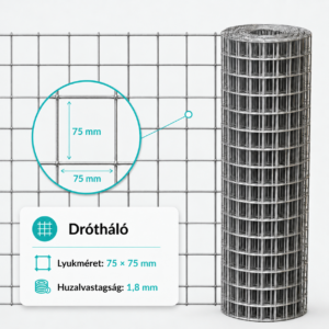 Ponthegesztett drótkerítés 75x75 mm – 1,8 mm vastag HORGANYZOTT – 25 méter